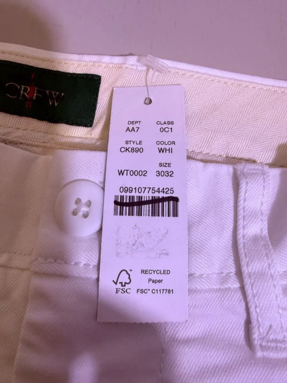 J.Crew Men's Straight Fit Stretch Chino Pants 30x32 White NWT CK890